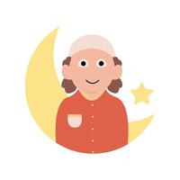 contento eid Mubarak con niño personaje ilustración sencillo concepto linda dibujos animados musulmán vector