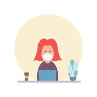 Man at desktop working with laptop Corporate worker Freelancer or office worker. Vector illustration in simple concept flat style