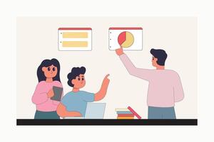 character business teamwork simple concept poin planning analytics vector illustration people