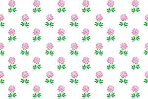 Illustration, pattern of pink rose flower with leaf on white background. vector
