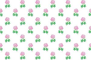 Illustration, pattern of pink rose flower with leaf on white background. vector