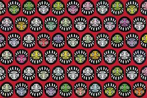 Illustration, pattern japan dall of daruma with lucky color on red background. vector