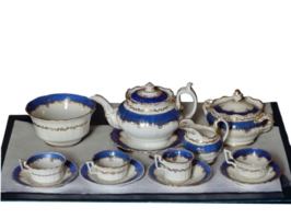Vintage porcelain tea set on tray png