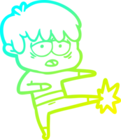 frio gradiente linha desenhando do uma desenho animado Exausta Garoto fazendo karatê png