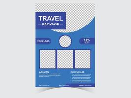 Travel business promotion flyer design template design.Travelling, tourism or summer holiday tour online marketing flyer, post or poster with abstract graphic background and logo. vector