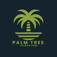 Sunset sea ocean beach logo design.palm tree logo design vector.wave logo design.leaf tree logo design vector