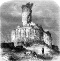 Ruins of the monument of Augustus, the tower of the Turbie, vintage engraving. photo