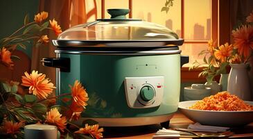 AI generated View of a Beautiful rice cooker for cooking rice photo