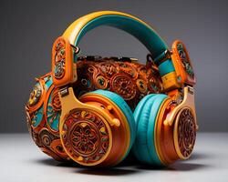 AI generated View of a Beautiful colorful headphone speaker and instrument case photo