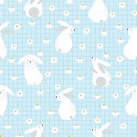 Seamless pattern with flower and white bunny, vector illustration