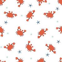 Seamless pattern with cute cartoon crabs and starfishes vector