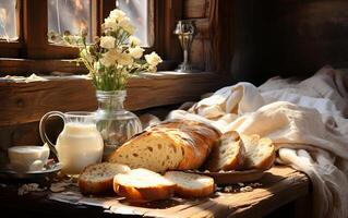 AI generated Delicious homemade cream and bread food photo