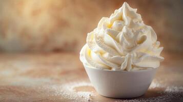 AI generated Simple yet enchanting photo showcasing the fantasy-like appeal of a whipped cream-topped dessert