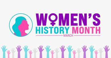 March is Womens History Month background template with women vector design template. use to background, banner, placard, card, and poster design template. vector illustration.