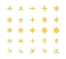 Stars and sparkles icons. Glitter party decoration elements, shiny dust burst and cosmic decorative symbols. Vector isolated set