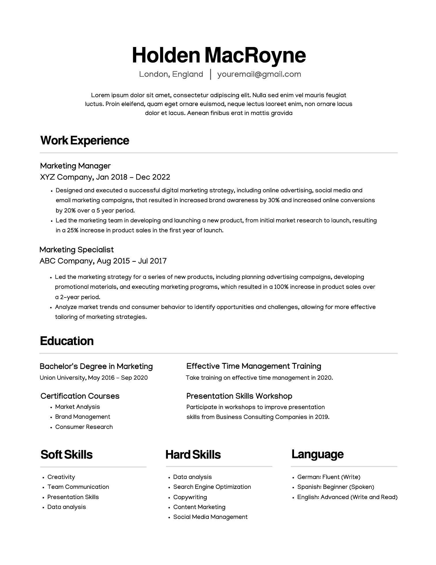 Marketing Resume ATS