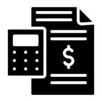 calculadora con papel, presupuesto contabilidad icono vector