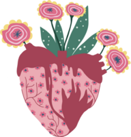 Polish folk valentine lovely heart and flower blossom for fashion, greetings,sticker png
