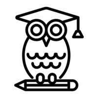 Owl with mortarboard and pencil, wisdom icon vector