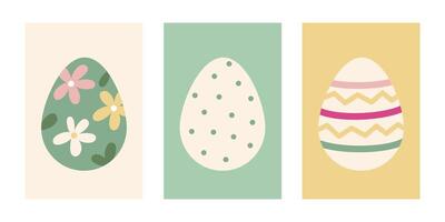 Easter card set. Cute easter egg in spring colors . Posters, strikers, print, design elements. Vector illustration