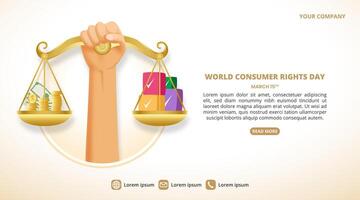 World Consumer Rights Day background with a hand with scales vector