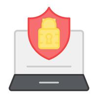 Padlock with shield inside laptop showing concept of laptop security vector