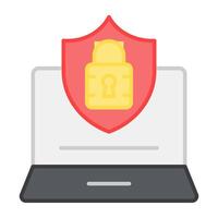 Padlock with shield inside laptop showing concept of laptop security vector