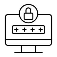 Password with padlock inside monitor, icon of system login vector