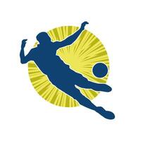 Silhouette of a male soccer player kicking a ball. Silhouette of a football player in action pose. vector