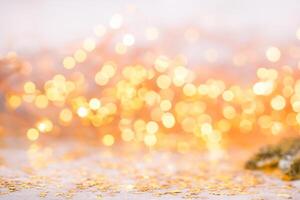 Gold abstract bokeh. Background with a Christmas and New Year's theme. photo