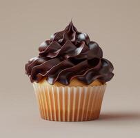 AI generated a cupcake with chocolate frosting that is topped with more frosting photo