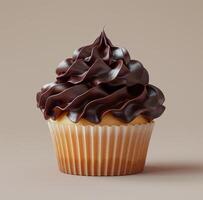 AI generated a cupcake with chocolate frosting that is topped with more frosting photo