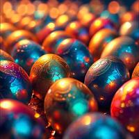 AI generated Pearlescent Easter eggs with a gorgeous pattern. photo