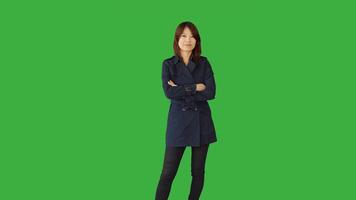 Young Asian Woman Standing Isolated on Green Screen Background video