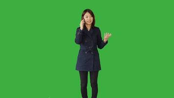 Young Asian Woman Standing Isolated on Green Screen Background video