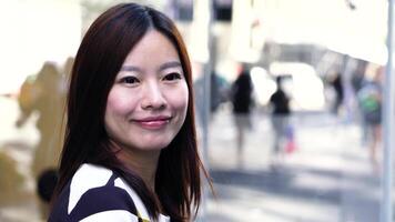 City Lifestyle Portrait of Young Asian Woman Standing on Urban City Street video