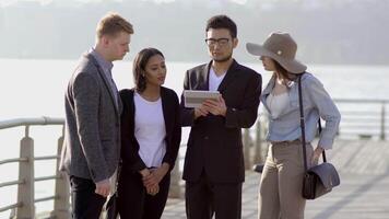 mezclado étnico grupo de multirracial diverso personas representando igualdad video