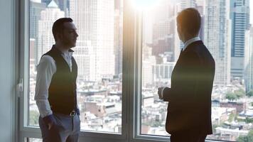 Business Colleagues Chatting Together In The City Having A Conversation video