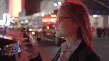 Young Beautiful Caucasian Woman Using Smart Phone in the City video