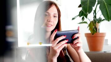 Female Person Browsing the Web Internet on Smart Phone Device video