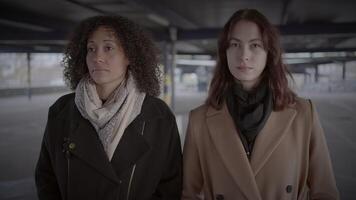 levensstijl portret van twee jong Dames aan het kijken toren gebouw samen video