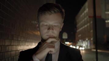 Young Man Walking on Street Alone in Dark Night video