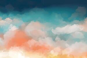 Skyward Dreams, Hand Painted Watercolor Background Evoking the Ethereal Beauty of Clouds in Motion photo