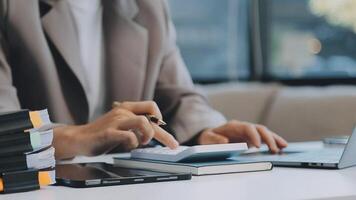 Business team meeting present, investor colleagues consultation and conference new strategy plan business and market growth on financial document graph report, Meeting and Talking. video