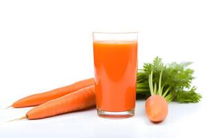 AI generated Freshly squeezed carrot juice in a glass on a white background photo