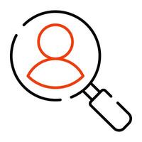 Profile under magnifying glass, concept of headhunting icon vector