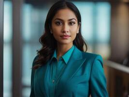 AI generated Business Woman In Turquoise  Suit photo
