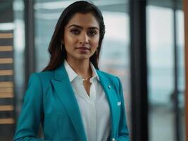 AI generated Business Woman In Turquoise  Suit photo