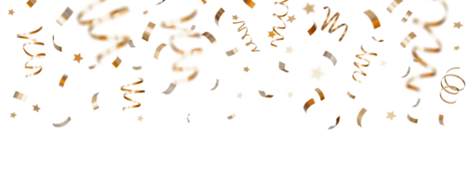 Elegant golden confetti and stars on transparent background, perfect for celebration themes, festive decorations, holiday sales, and jubilant event promotions. Header. Shiny particles. 3D rendering. png