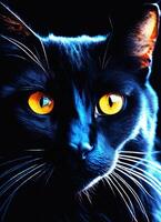 AI generated Portrait of a black cat with yellow eyes on a dark background. ai generative photo